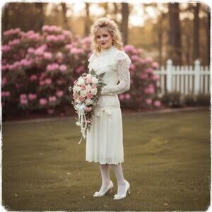 Vintage 1980s Jessica McClintock Gunne Sax Lace Drop Waist Dress Ivory